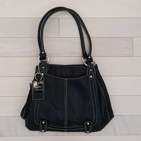 Sophia Caperelli Womens Animal Print Lining Multi-Pocket Shoulder Handbag Black - Picture 1 of 8